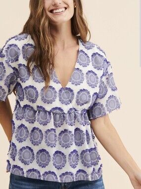Maeve White Top with Purple Trim